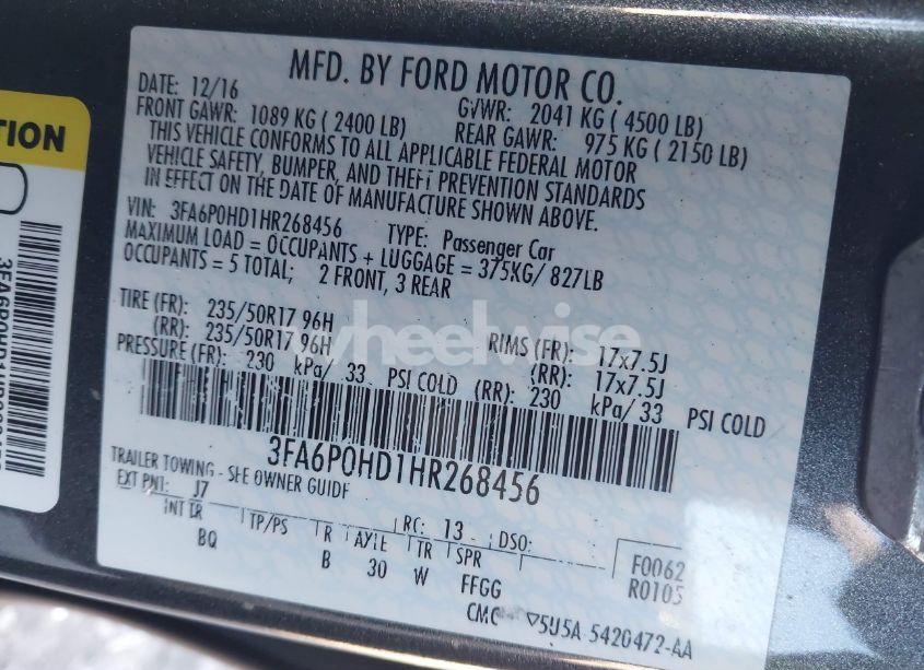 Photo 9 of 2017 Ford Fusion SE (VIN 3FA6P0HD1HR268456)