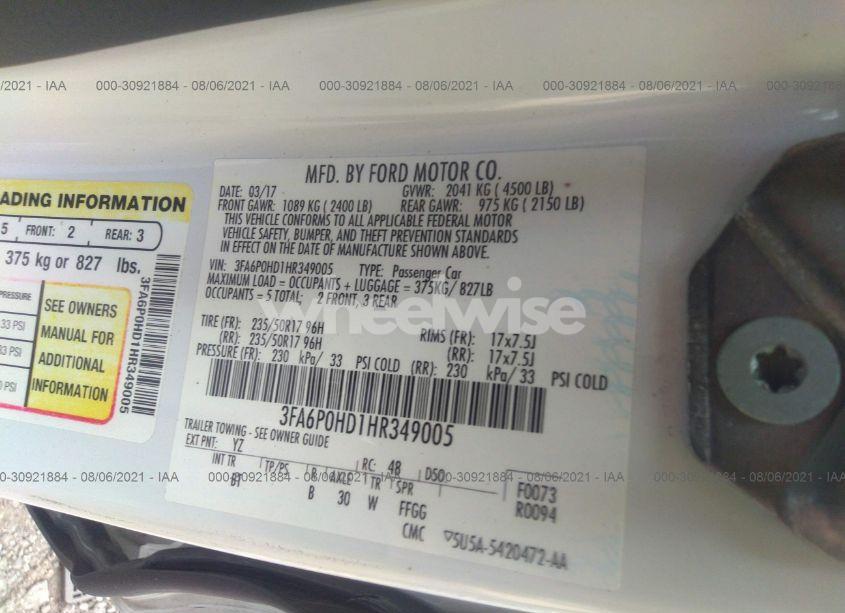 Photo 9 of 2017 Ford Fusion SE (VIN 3FA6P0HD1HR349005)