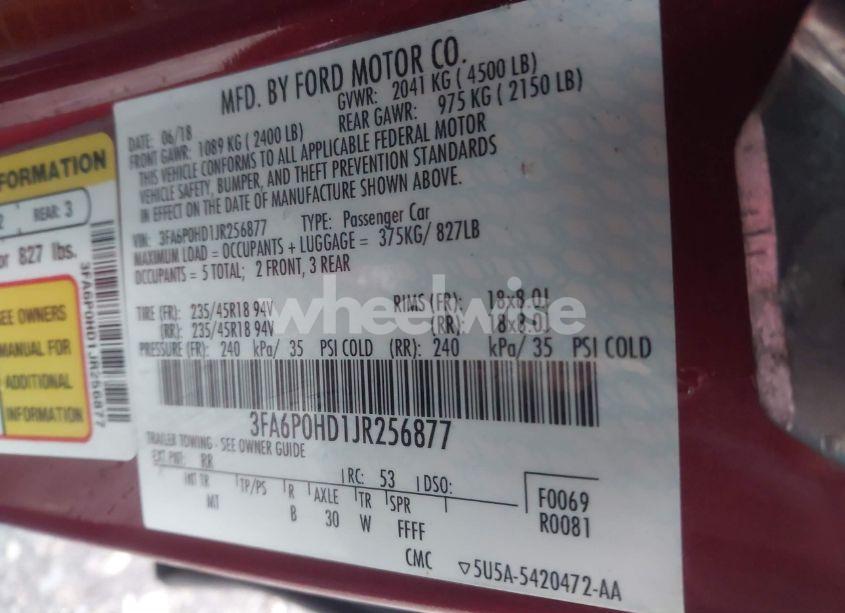 Photo 9 of 2018 Ford Fusion SE (VIN 3FA6P0HD1JR256877)