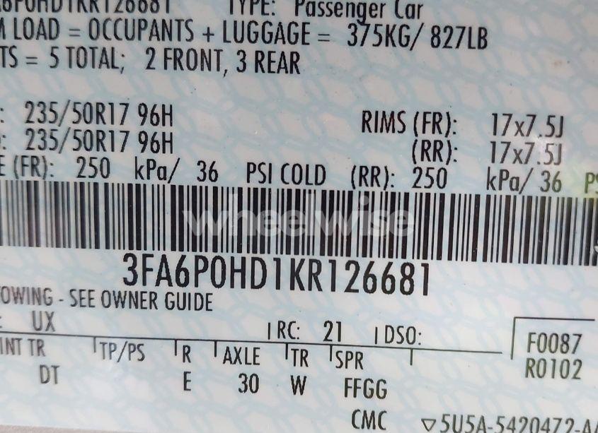 Photo 9 of 2019 Ford Fusion SE (VIN 3FA6P0HD1KR126681)