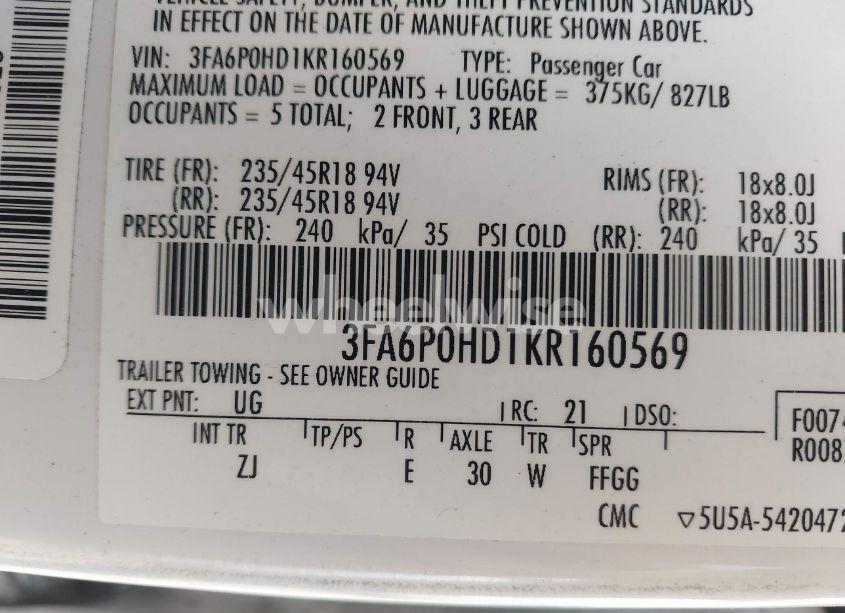 Photo 9 of 2019 Ford Fusion SE (VIN 3FA6P0HD1KR160569)