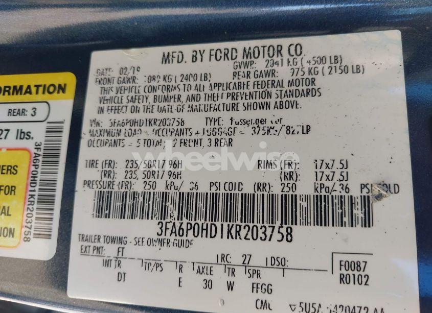 Photo 9 of 2019 Ford Fusion SE (VIN 3FA6P0HD1KR203758)