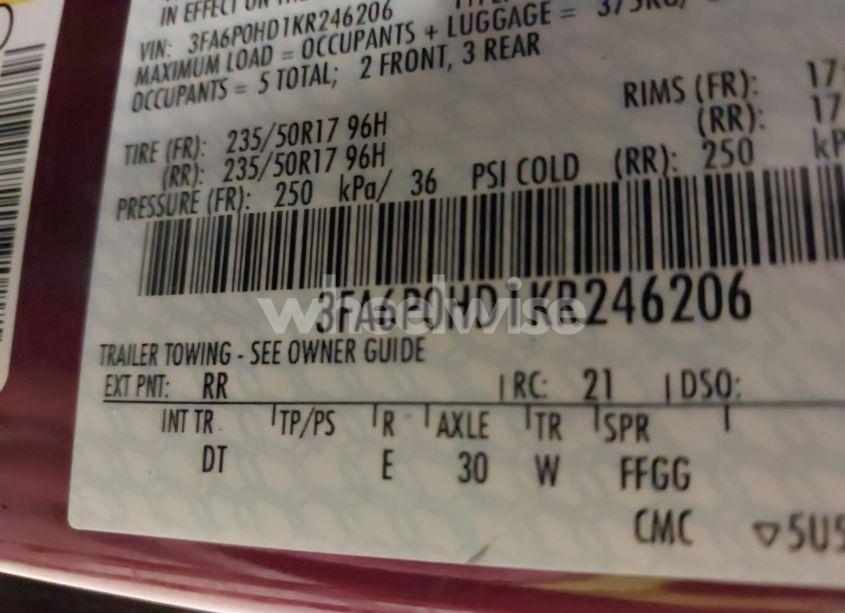 Photo 9 of 2019 Ford Fusion SE (VIN 3FA6P0HD1KR246206)