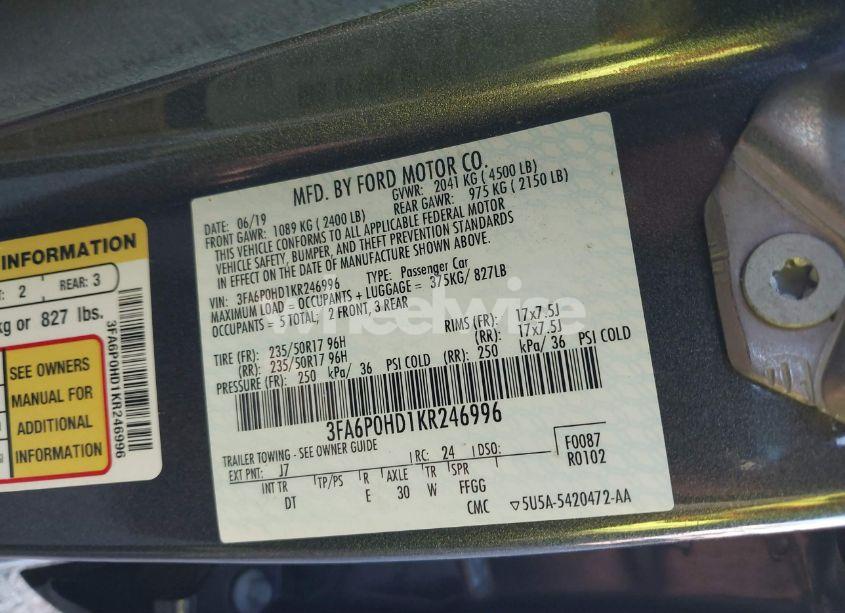 Photo 9 of 2019 Ford Fusion SE (VIN 3FA6P0HD1KR246996)