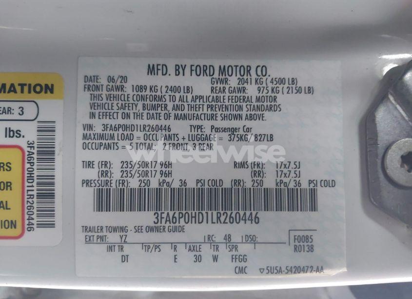 Photo 9 of 2020 Ford Fusion SE (VIN 3FA6P0HD1LR260446)