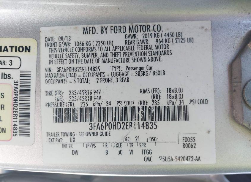 Photo 9 of 2014 Ford Fusion SE (VIN 3FA6P0HD2ER114835)