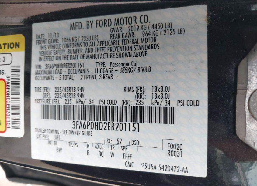 Photo 9 of 2014 Ford Fusion SE (VIN 3FA6P0HD2ER201151)