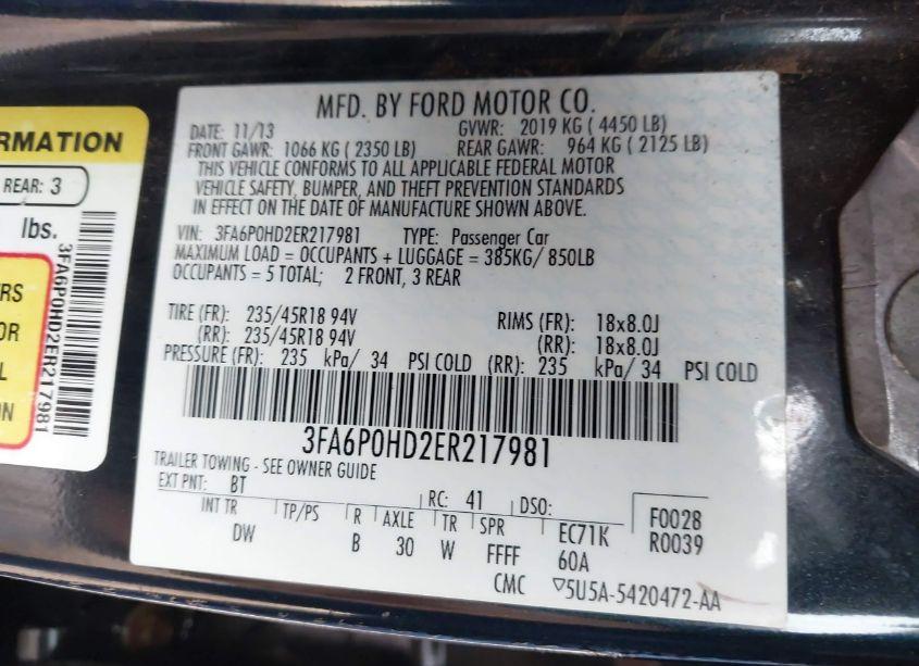 Photo 9 of 2014 Ford Fusion SE (VIN 3FA6P0HD2ER217981)