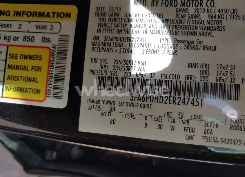 Photo 9 of 2014 Ford Fusion SE (VIN 3FA6P0HD2ER247451)