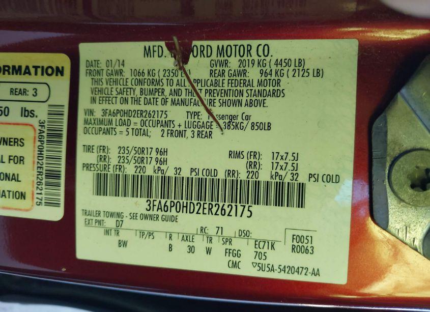 Photo 9 of 2014 Ford Fusion SE (VIN 3FA6P0HD2ER262175)