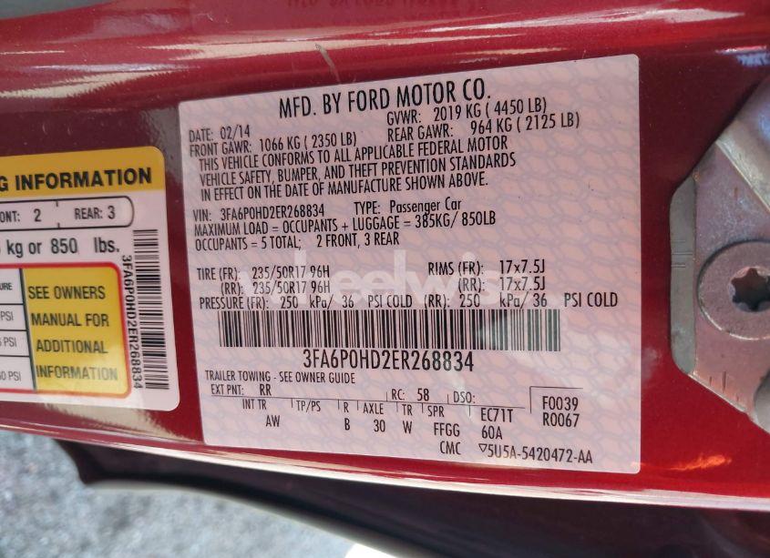 Photo 9 of 2014 Ford Fusion SE (VIN 3FA6P0HD2ER268834)