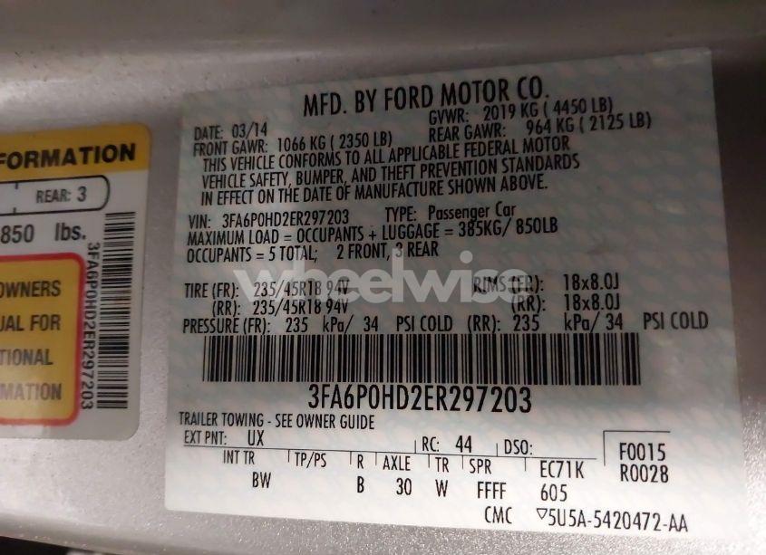 Photo 9 of 2014 Ford Fusion SE (VIN 3FA6P0HD2ER297203)