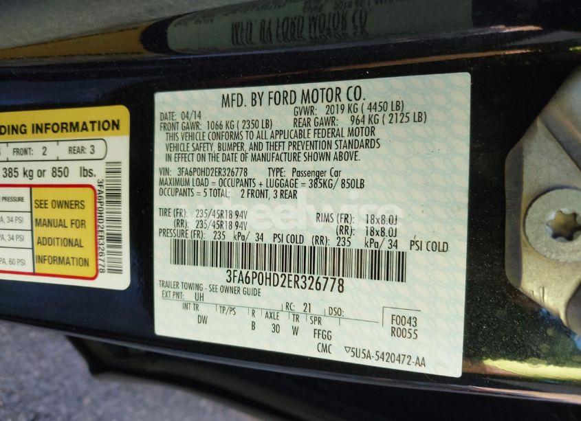 Photo 9 of 2014 Ford Fusion SE (VIN 3FA6P0HD2ER326778)