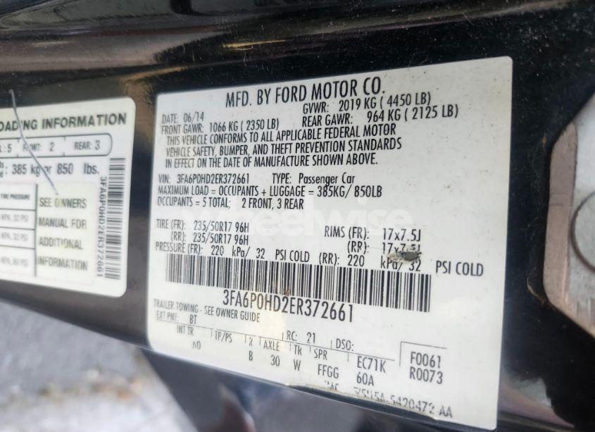 Photo 9 of 2014 Ford Fusion (VIN 3FA6P0HD2ER372661)