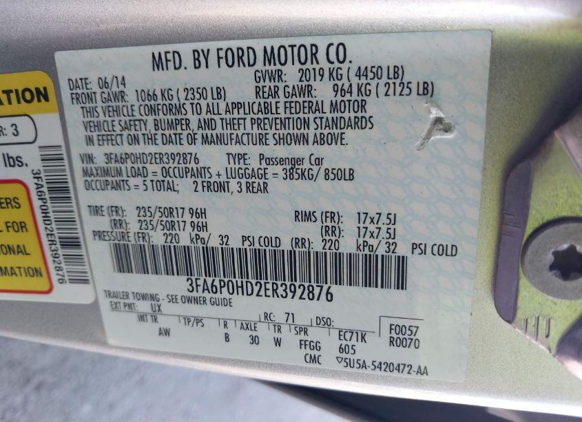 Photo 9 of 2014 Ford Fusion SE (VIN 3FA6P0HD2ER392876)