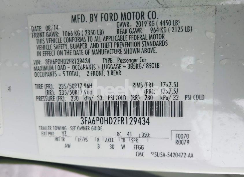 Photo 9 of 2015 Ford Fusion SE (VIN 3FA6P0HD2FR129434)