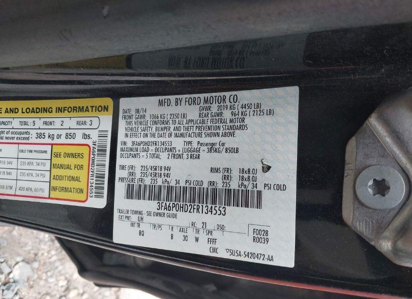 Photo 9 of 2015 Ford Fusion SE (VIN 3FA6P0HD2FR134553)