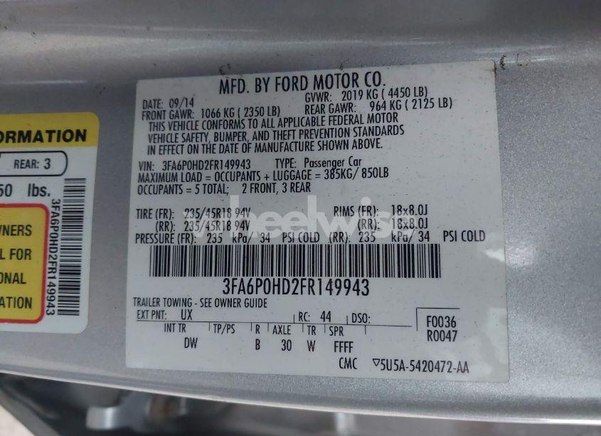 Photo 9 of 2015 Ford Fusion SE (VIN 3FA6P0HD2FR149943)