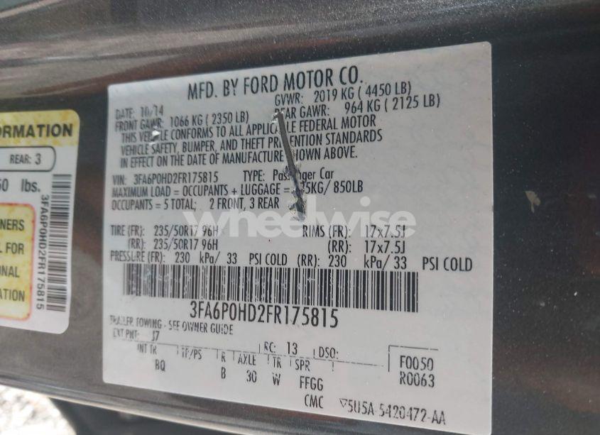 Photo 9 of 2015 Ford Fusion SE (VIN 3FA6P0HD2FR175815)