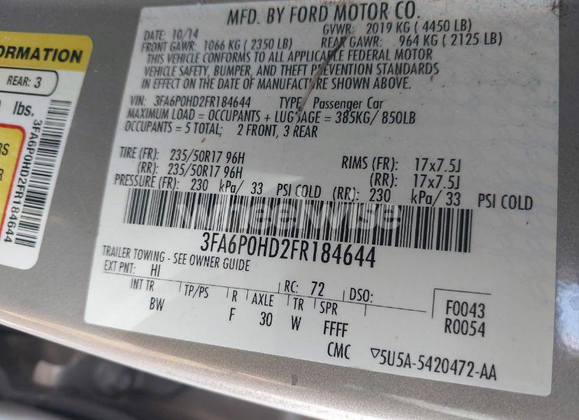 Photo 9 of 2015 Ford Fusion SE (VIN 3FA6P0HD2FR184644)