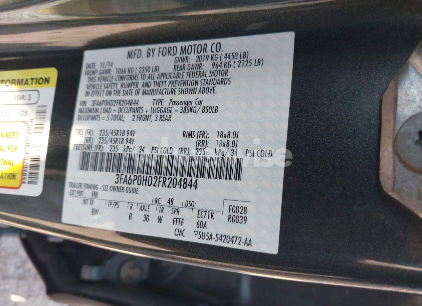 Photo 9 of 2015 Ford Fusion SE (VIN 3FA6P0HD2FR204844)