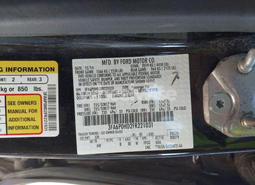 Photo 9 of 2015 Ford Fusion SE (VIN 3FA6P0HD2FR221031)