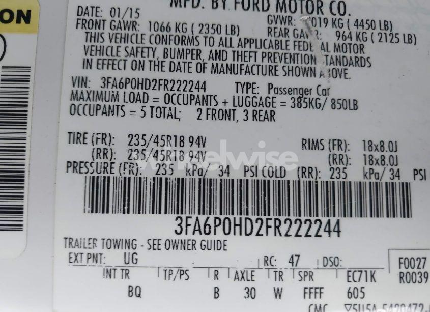 Photo 9 of 2015 Ford Fusion SE (VIN 3FA6P0HD2FR222244)