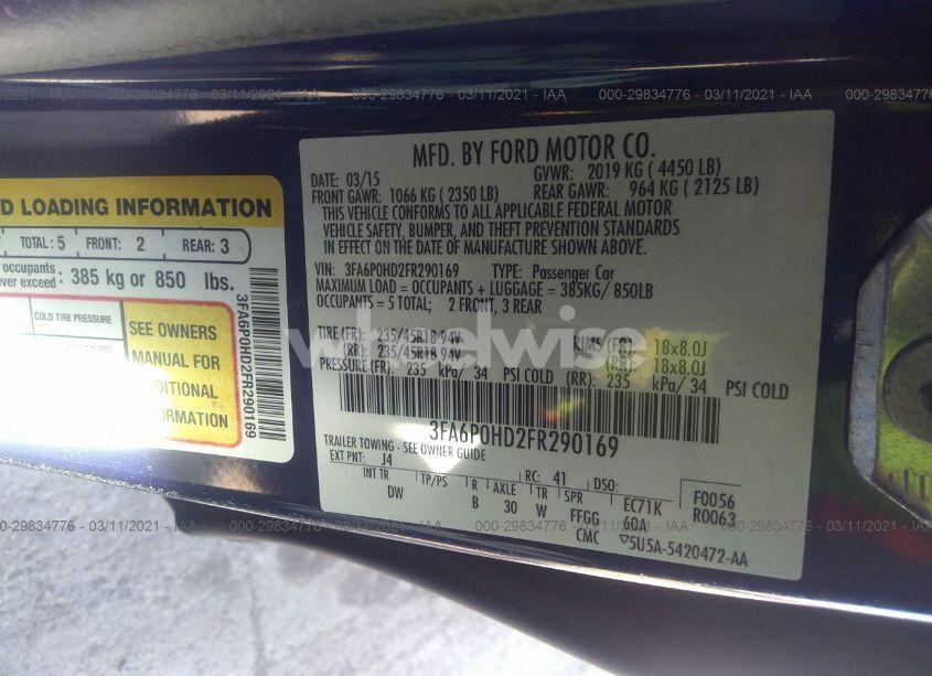 Photo 9 of 2015 Ford Fusion SE (VIN 3FA6P0HD2FR290169)