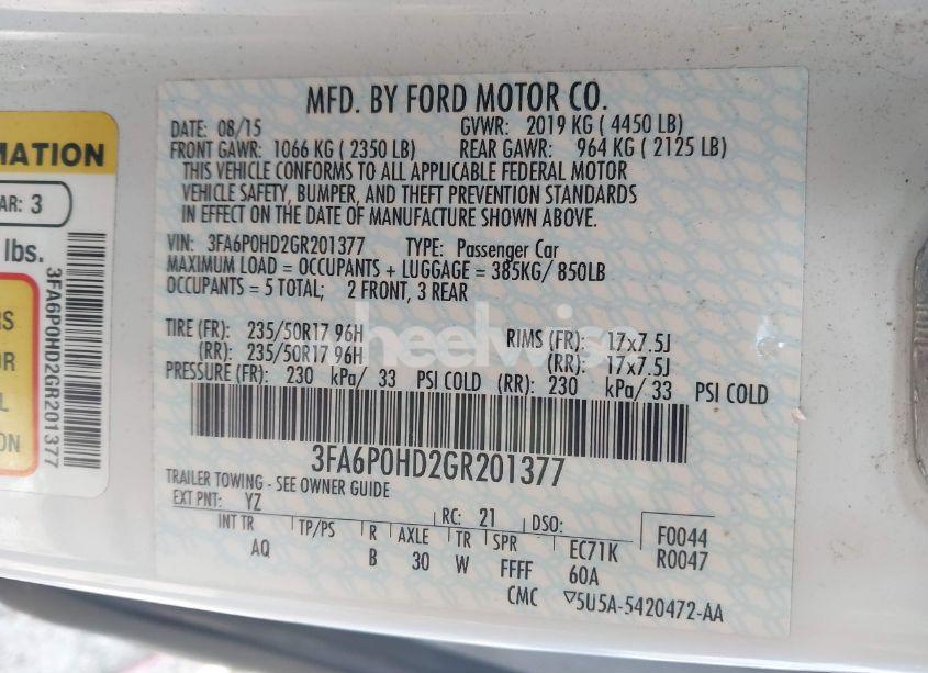 Photo 9 of 2016 Ford Fusion SE (VIN 3FA6P0HD2GR201377)