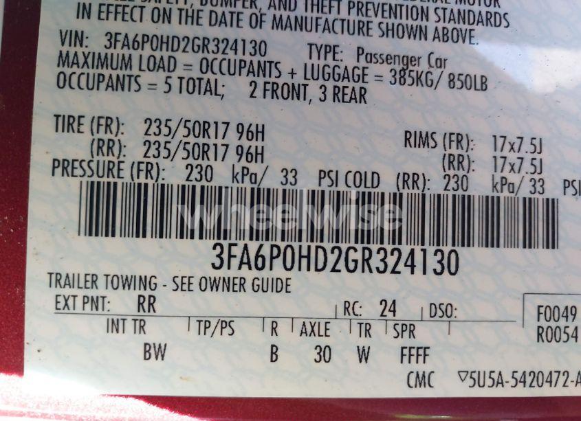 Photo 9 of 2016 Ford Fusion SE (VIN 3FA6P0HD2GR324130)