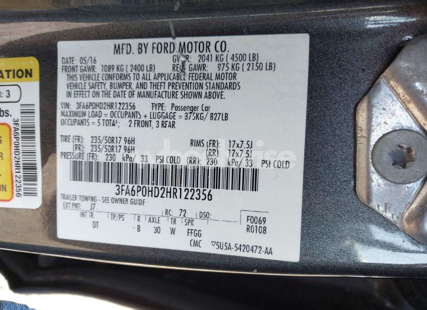 Photo 9 of 2017 Ford Fusion SE (VIN 3FA6P0HD2HR122356)