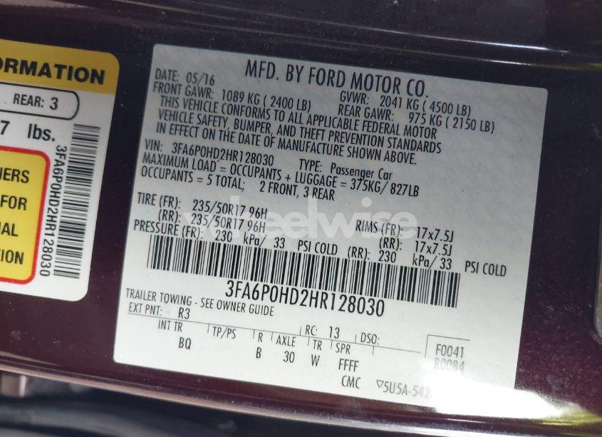 Photo 9 of 2017 Ford Fusion SE (VIN 3FA6P0HD2HR128030)