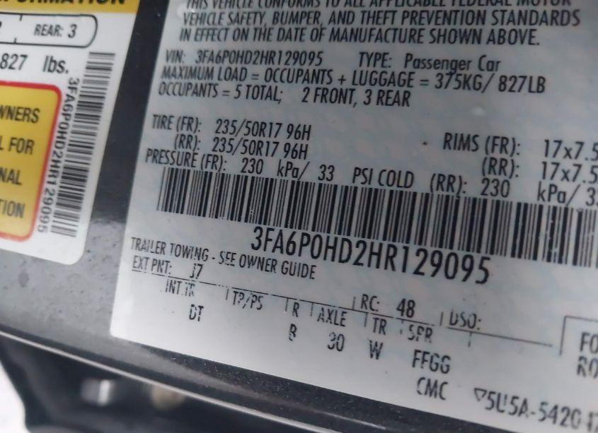 Photo 9 of 2017 Ford Fusion SE (VIN 3FA6P0HD2HR129095)