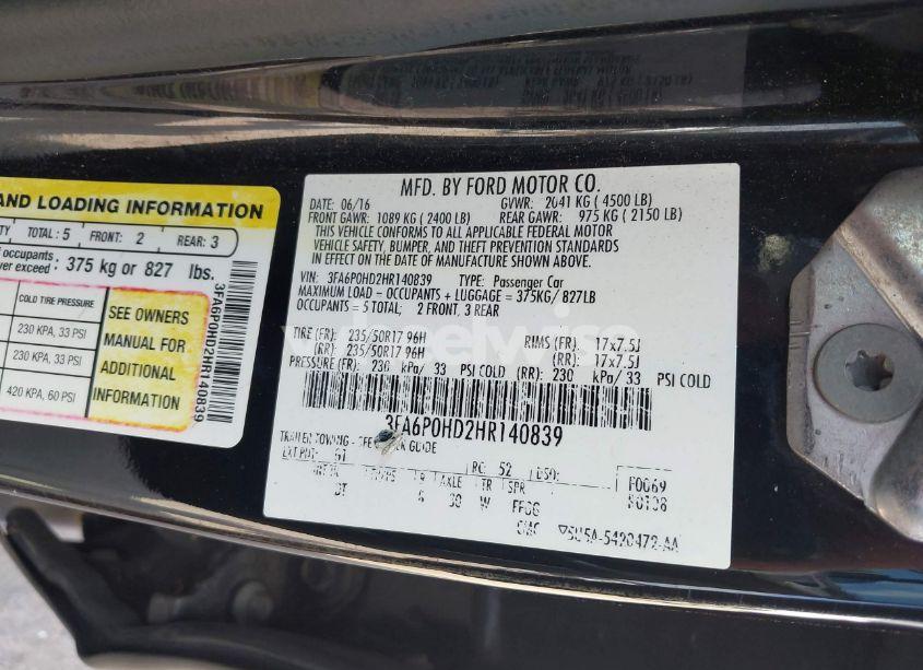 Photo 9 of 2017 Ford Fusion SE (VIN 3FA6P0HD2HR140839)