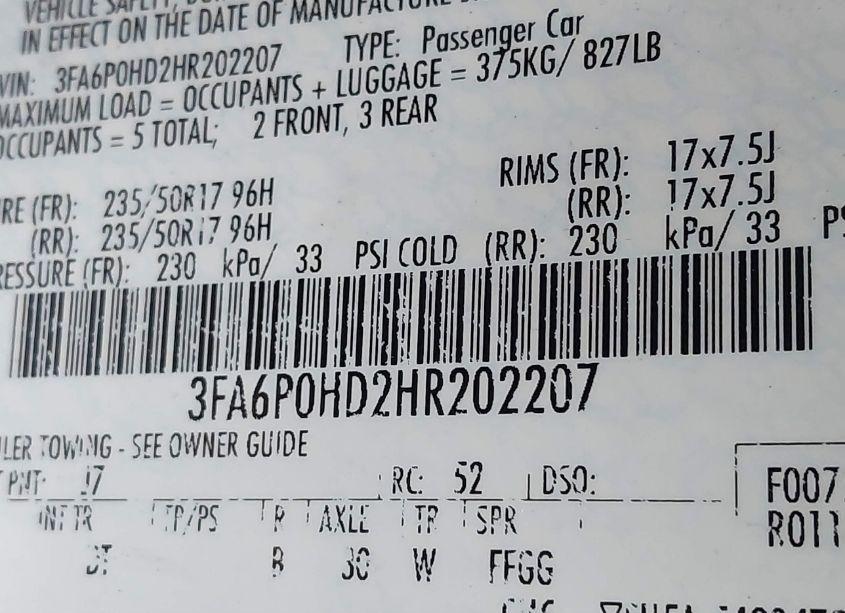 Photo 9 of 2017 Ford Fusion SE (VIN 3FA6P0HD2HR202207)