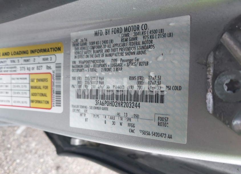 Photo 9 of 2017 Ford Fusion SE (VIN 3FA6P0HD2HR203244)