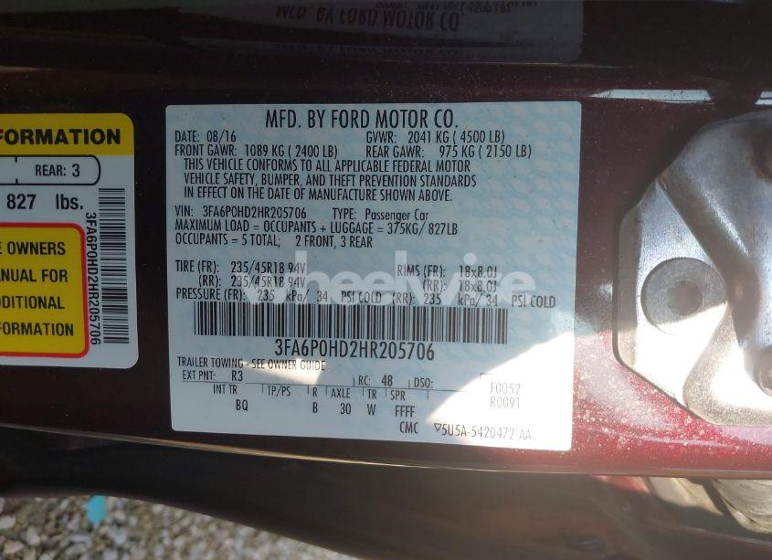 Photo 9 of 2017 Ford Fusion SE (VIN 3FA6P0HD2HR205706)