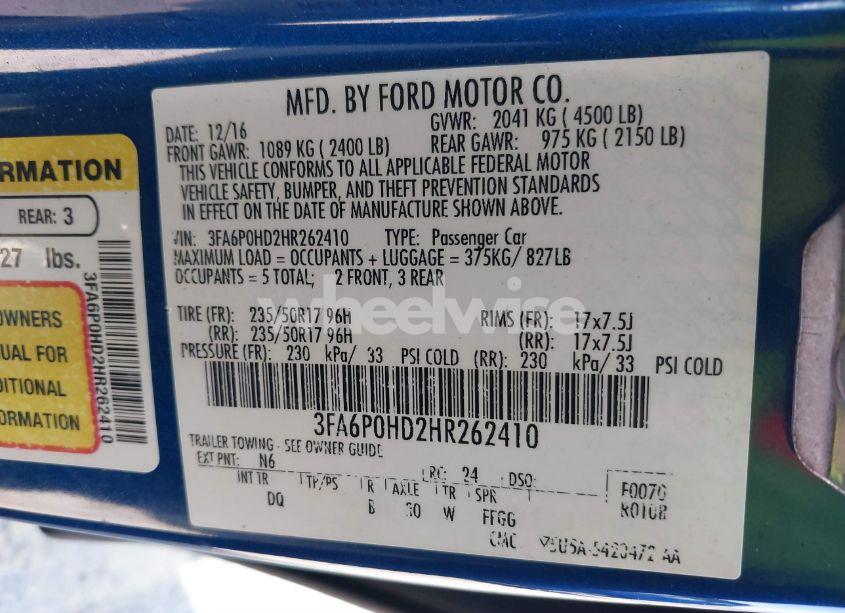 Photo 9 of 2017 Ford Fusion SE (VIN 3FA6P0HD2HR262410)