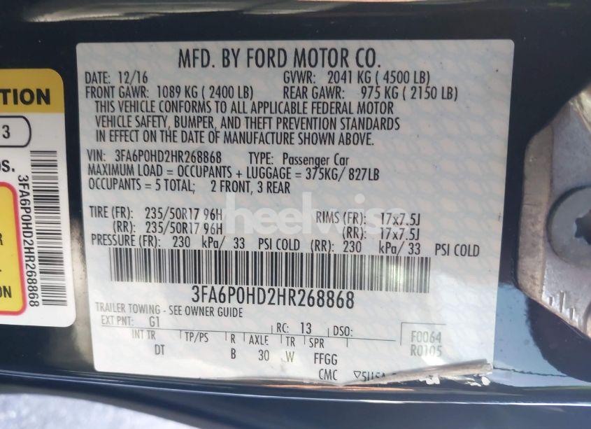 Photo 9 of 2017 Ford Fusion SE (VIN 3FA6P0HD2HR268868)