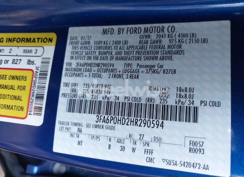 Photo 9 of 2017 Ford Fusion SE (VIN 3FA6P0HD2HR290594)