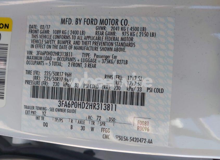 Photo 9 of 2017 Ford Fusion SE (VIN 3FA6P0HD2HR313811)