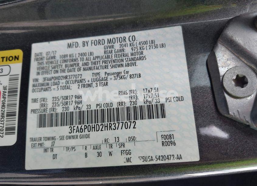 Photo 9 of 2017 Ford Fusion SE (VIN 3FA6P0HD2HR377072)