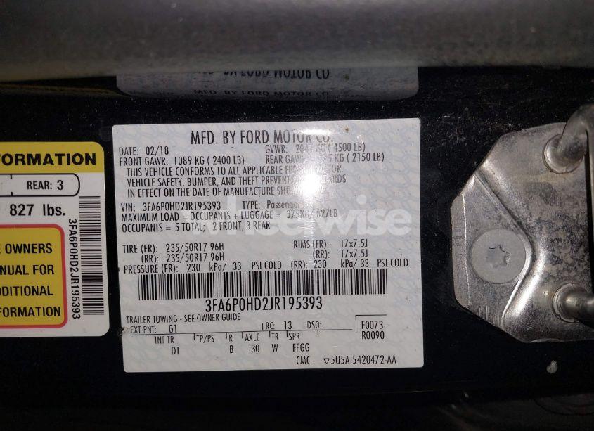 Photo 9 of 2018 Ford Fusion SE (VIN 3FA6P0HD2JR195393)