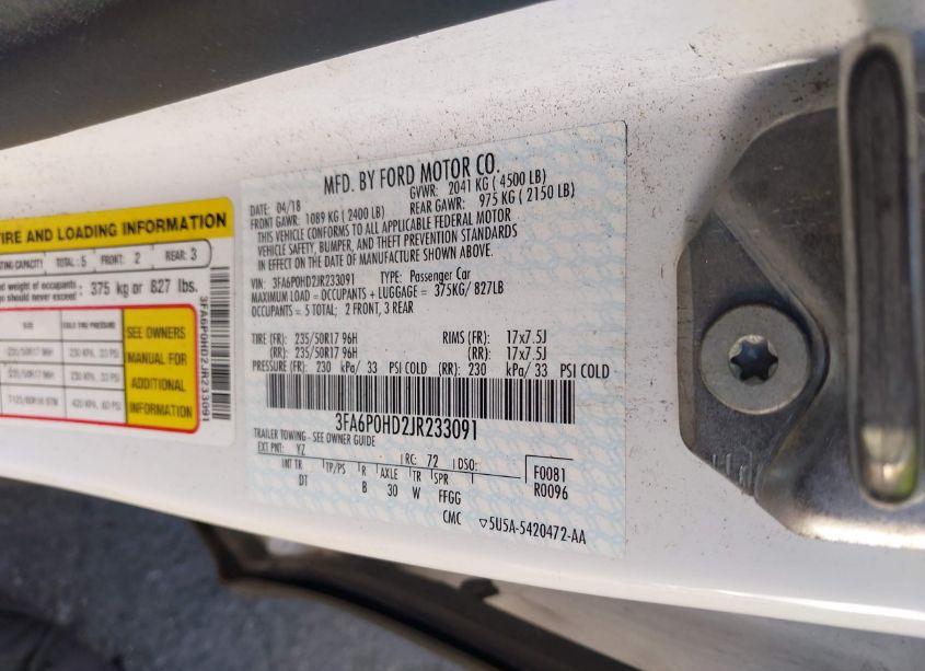 Photo 9 of 2018 Ford Fusion SE (VIN 3FA6P0HD2JR233091)