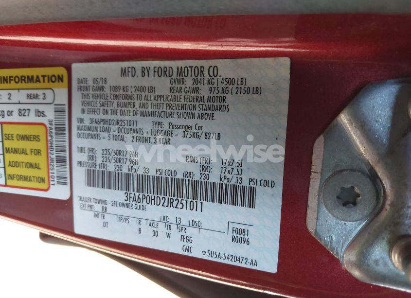 Photo 9 of 2018 Ford Fusion SE (VIN 3FA6P0HD2JR251011)