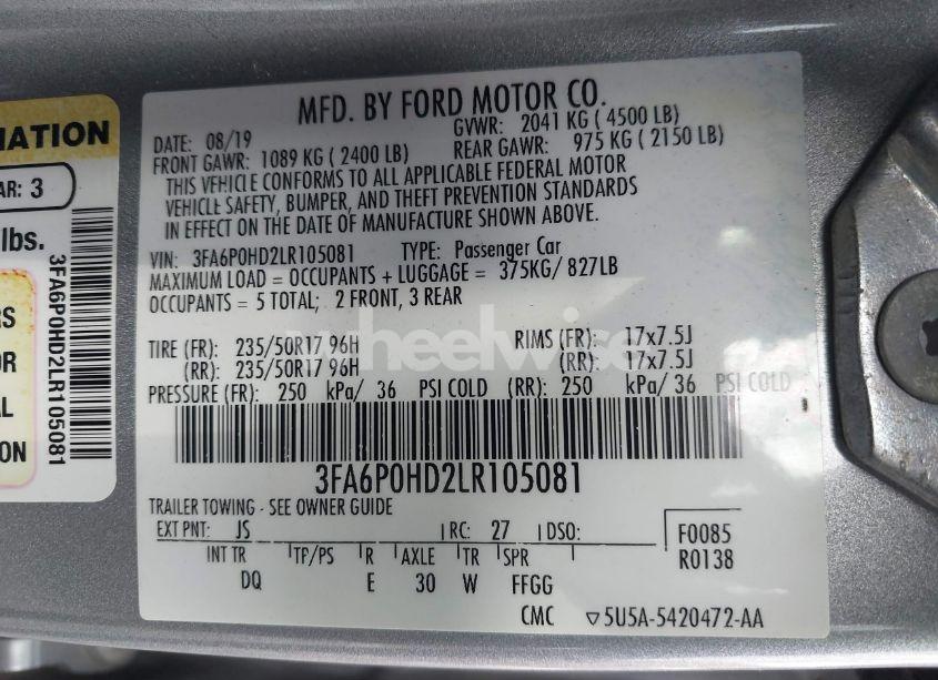 Photo 9 of 2020 Ford Fusion SE (VIN 3FA6P0HD2LR105081)