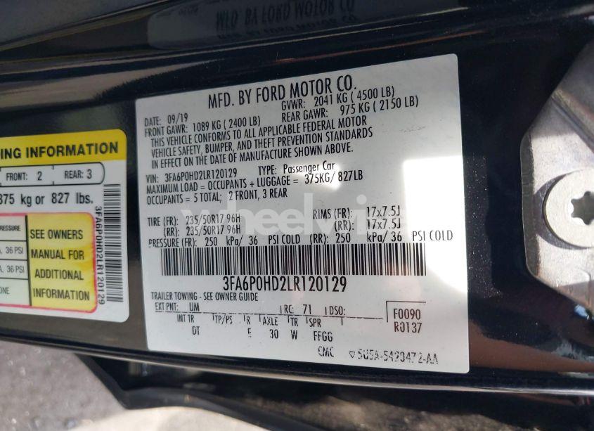 Photo 9 of 2020 Ford Fusion SE (VIN 3FA6P0HD2LR120129)