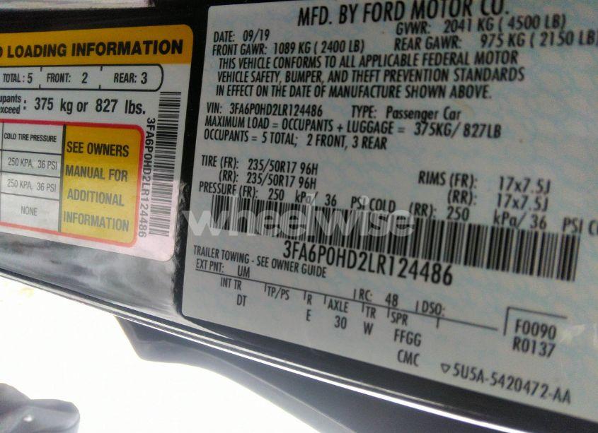 Photo 9 of 2020 Ford Fusion SE (VIN 3FA6P0HD2LR124486)