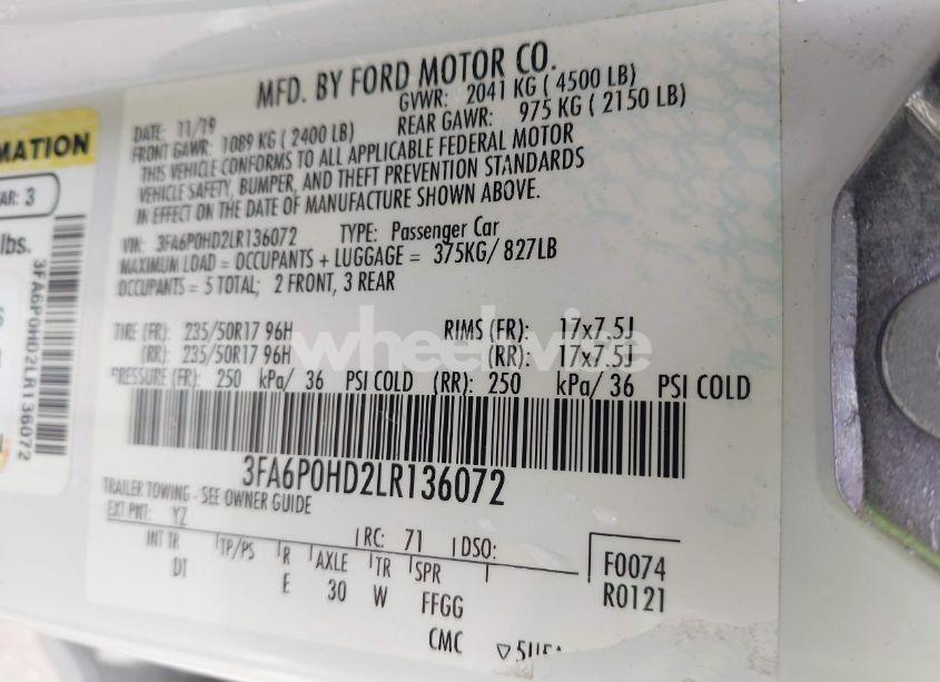 Photo 9 of 2020 Ford Fusion SE (VIN 3FA6P0HD2LR136072)