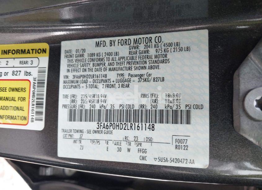 Photo 9 of 2020 Ford Fusion SE (VIN 3FA6P0HD2LR161148)